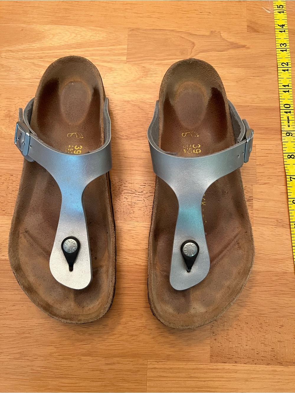 Birkenstock Silver Taupe T-Strap Sandals - Picture 4 of 9